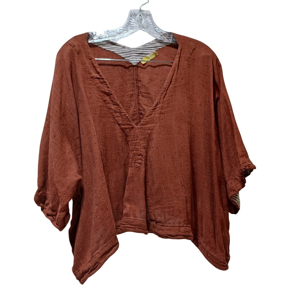 Free People Womens Crop Top M Rust V Neck Dolman Oversized Boho Lagenlook Earthy